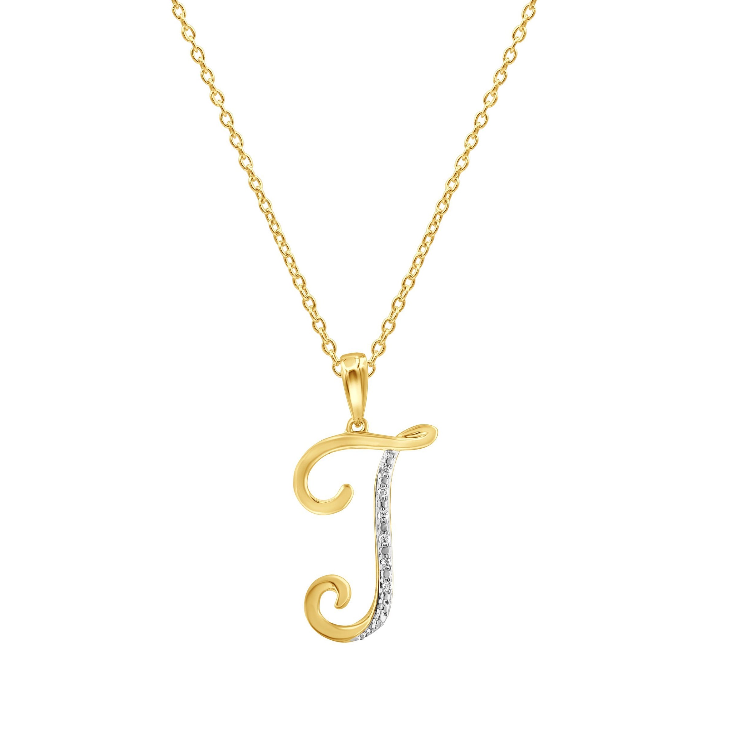Diamond Initial Pendants in 9ct Yellow Gold Necklaces Bevilles T 