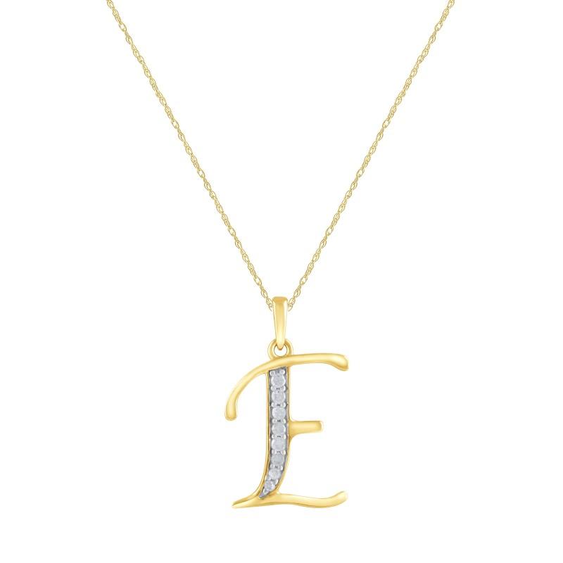Diamond Set Initial Pendant in 9ct Yellow Gold Necklaces Bevilles E 