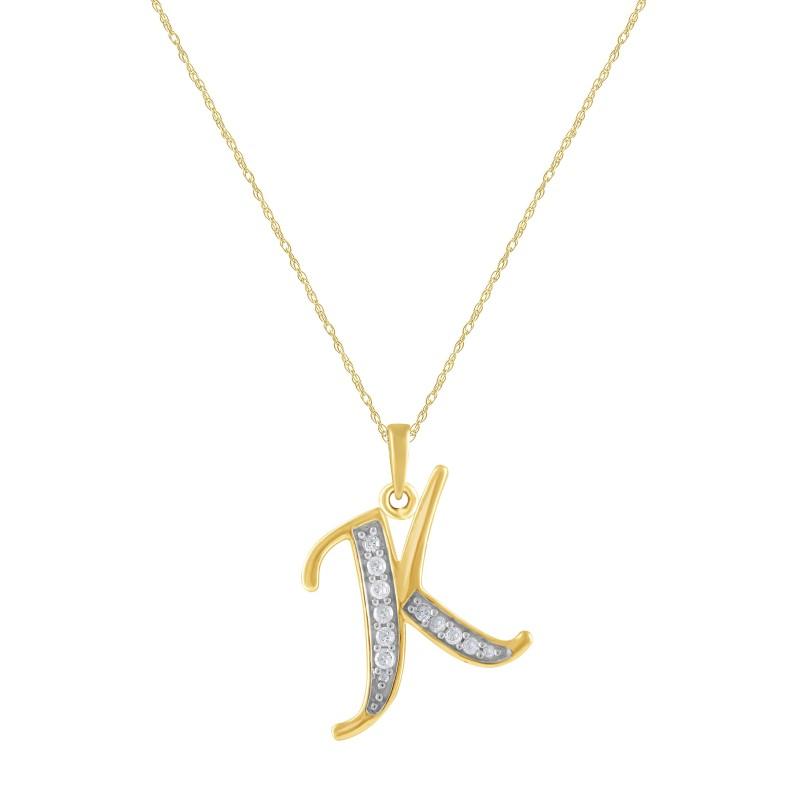 Diamond Set Initial Pendant in 9ct Yellow Gold Necklaces Bevilles K 