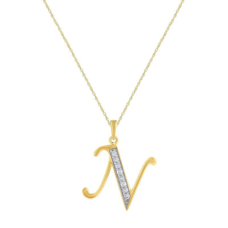Diamond Set Initial Pendant in 9ct Yellow Gold Necklaces Bevilles N 