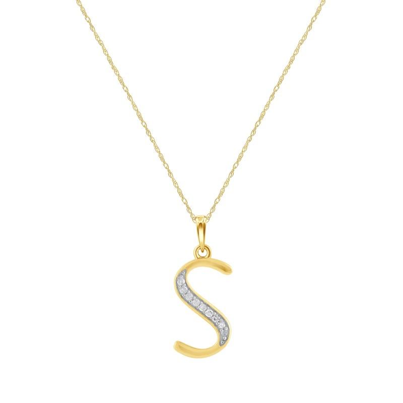 Diamond Set Initial Pendant in 9ct Yellow Gold Necklaces Bevilles S 