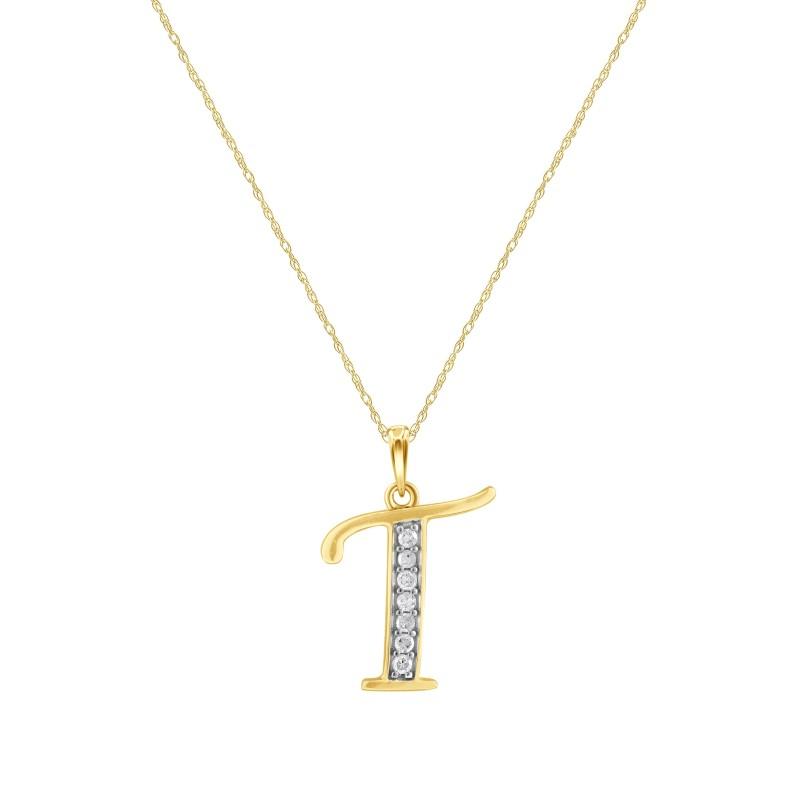 Diamond Set Initial Pendant in 9ct Yellow Gold Necklaces Bevilles T 