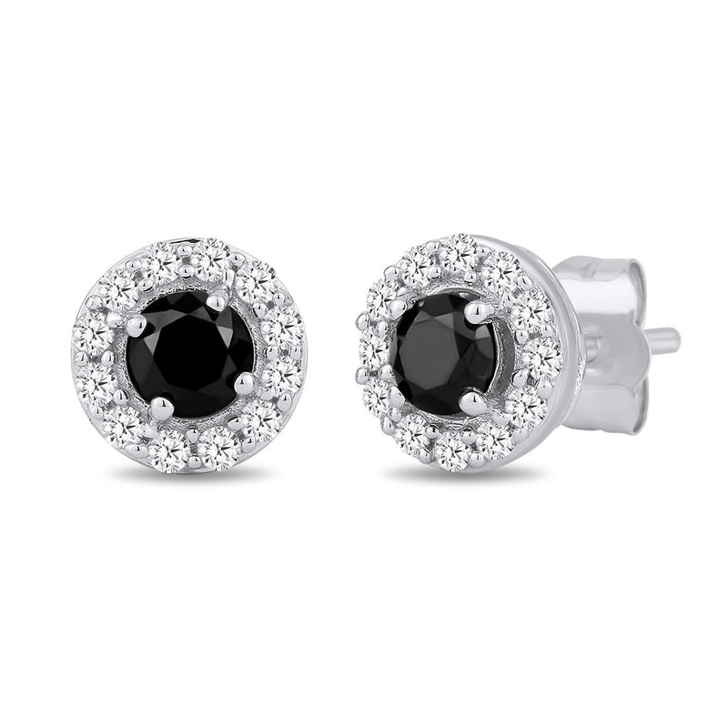 Tia Black Diamond Halo Earrings with 1/2ct of Diamonds in 9ct White Gold Earrings Bevilles 