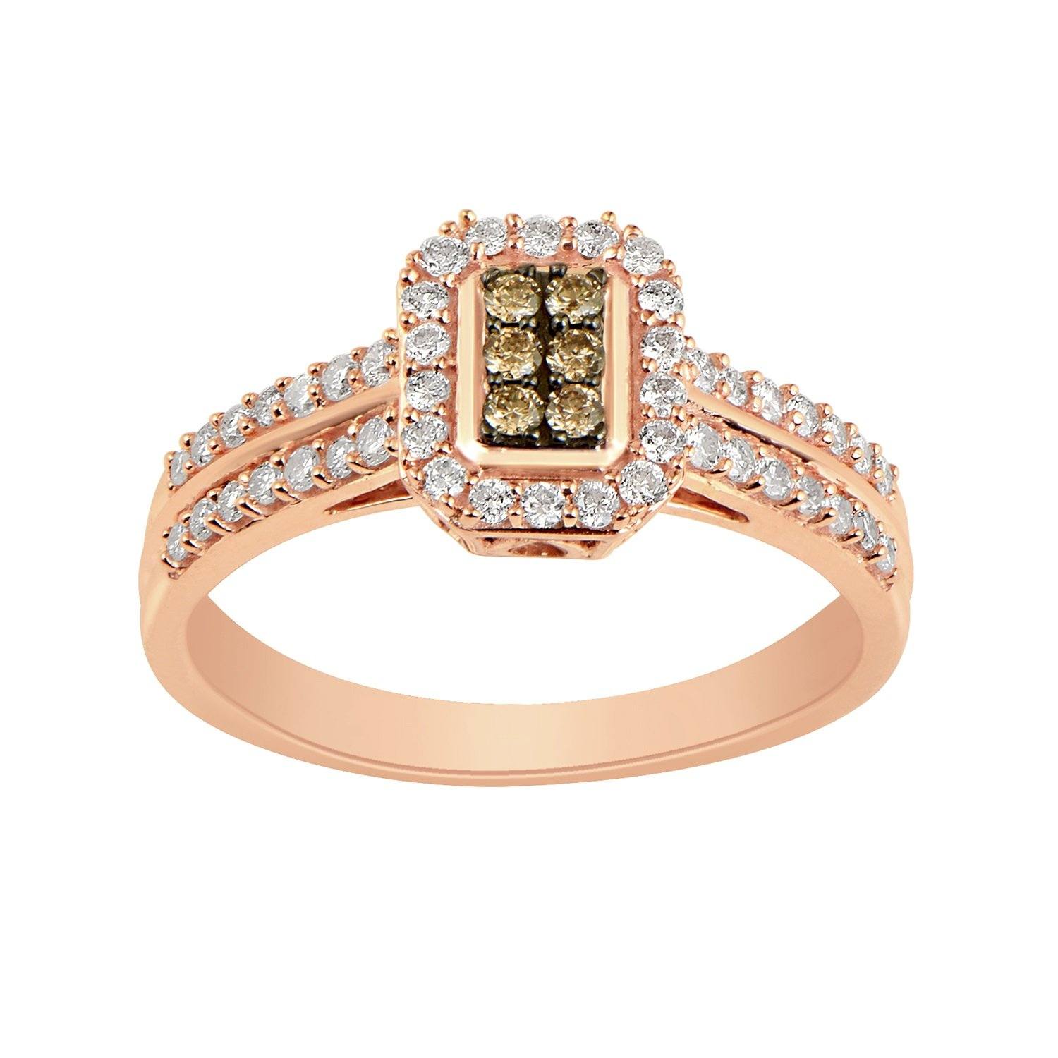 Emerald Shape Halo Ring with 0.35ct of Diamonds in 9ct Rose Gold Rings Bevilles 