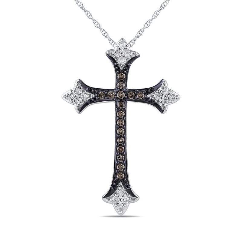 Fancy Ends Cross Necklace with 1/4ct of Diamonds in 9ct White Gold Necklaces Bevilles 