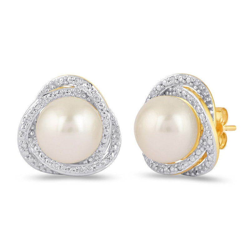 Pearl Stud Earrings with 0.10ct of Diamonds in 9ct Yellow Gold Earrings Bevilles 