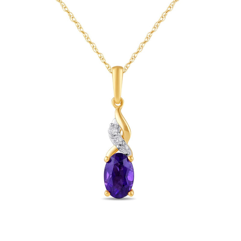 Diamond Set Oval Amethyst Necklace in 9ct Yellow Gold Necklaces Bevilles 