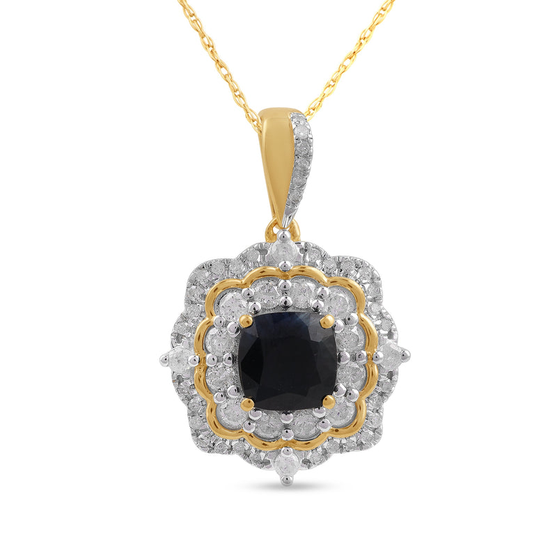Sapphire Necklace with 1/2ct of Diamonds in 9ct Yellow Gold Necklaces Bevilles 