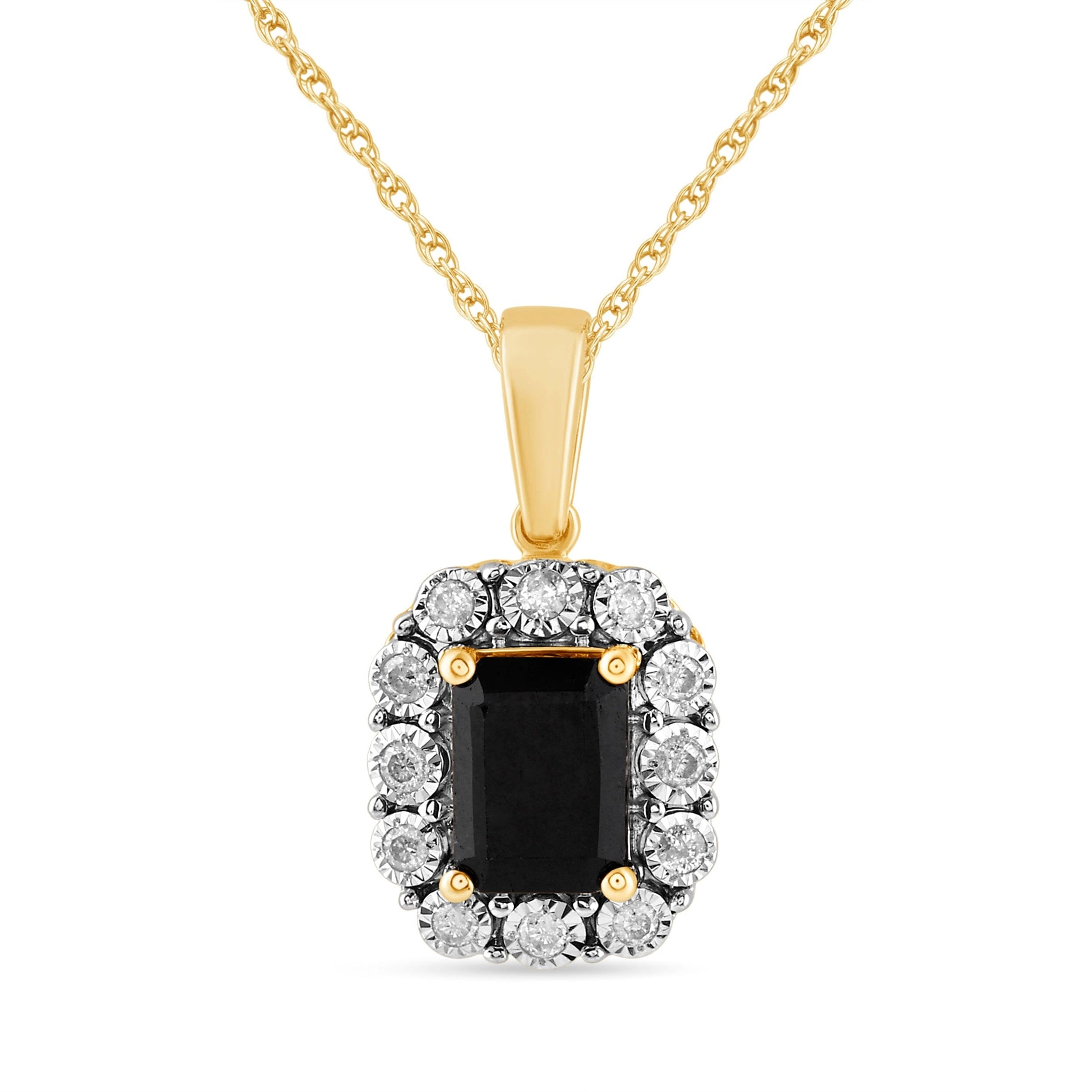 Emerald Cut Sapphire Necklace with 0.15ct of Diamonds in 9ct Yellow Gold Necklaes Bevilles 