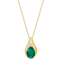 9ct Yellow Gold Diamond and Created Emerald Necklace Necklaces Bevilles 