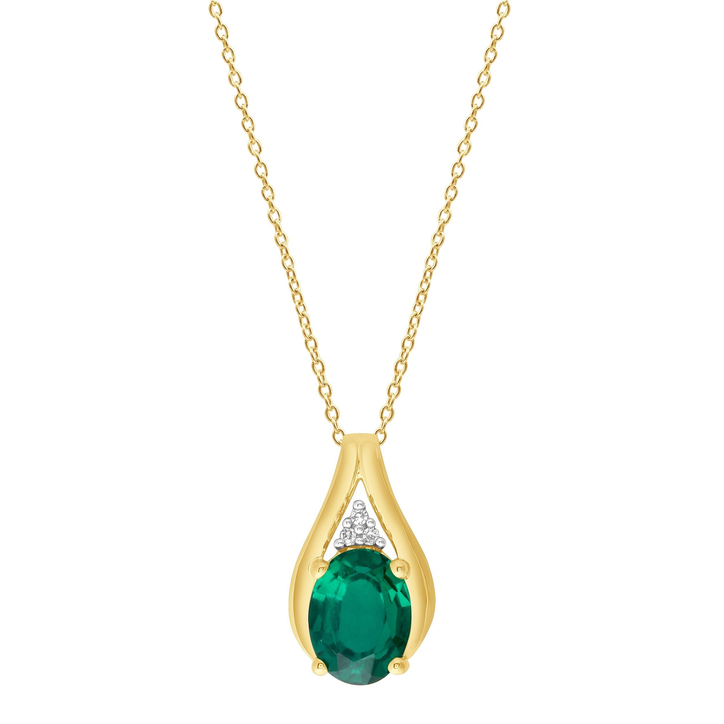 9ct Yellow Gold Diamond and Created Emerald Necklace Necklaces Bevilles 