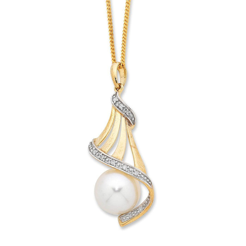 9ct Yellow Gold Freshwater Pearl &amp; Diamond Set Necklace Necklaces Bevilles 
