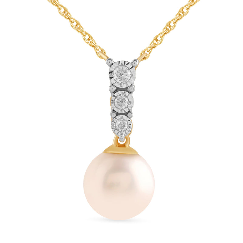 Freshwater Pearl Necklace with 0.05ct of Diamonds in 9ct Yellow Gold Necklaces Bevilles 