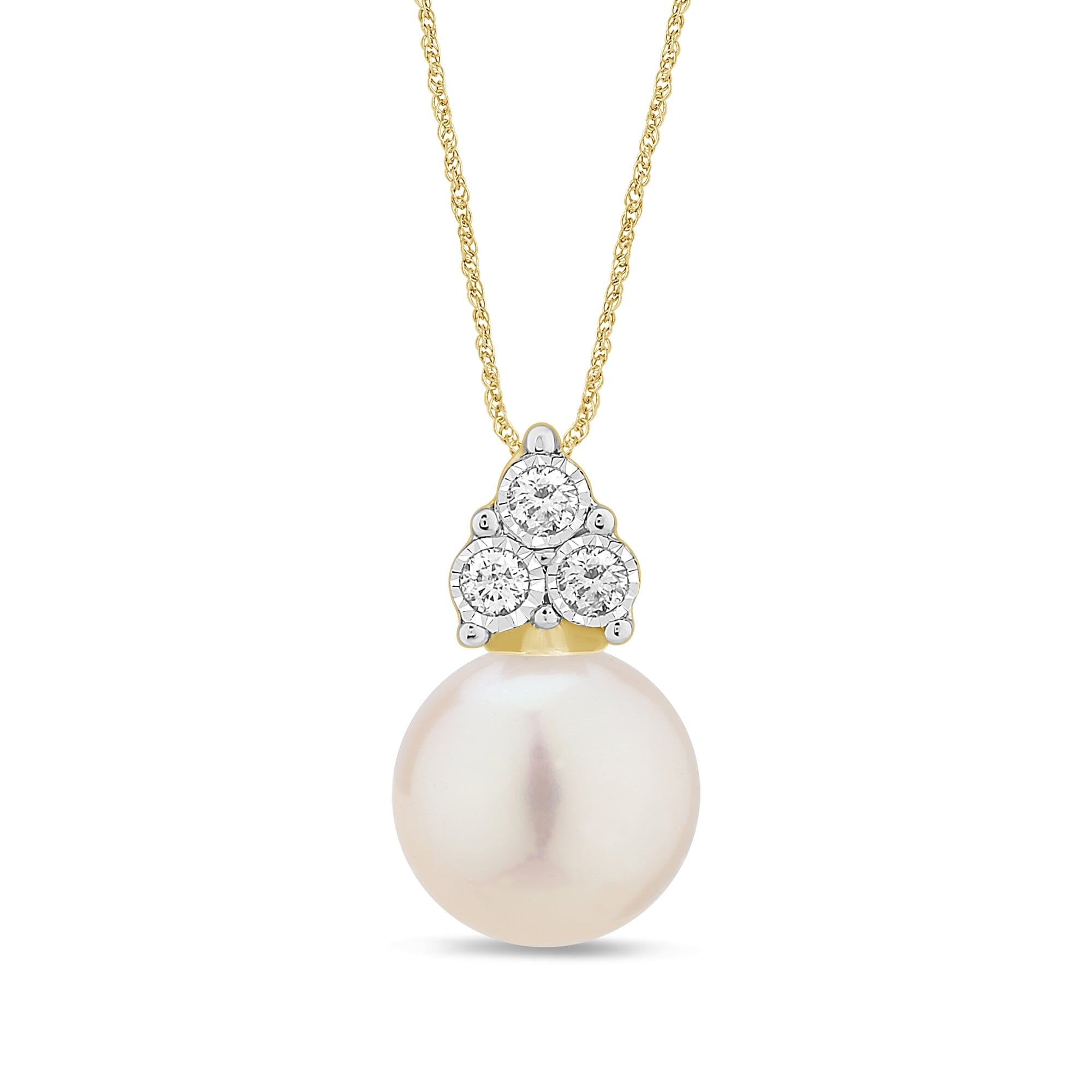 Diamond Set Freshwater Pearl Necklace in 9ct Yellow Gold Necklaces Bevilles 