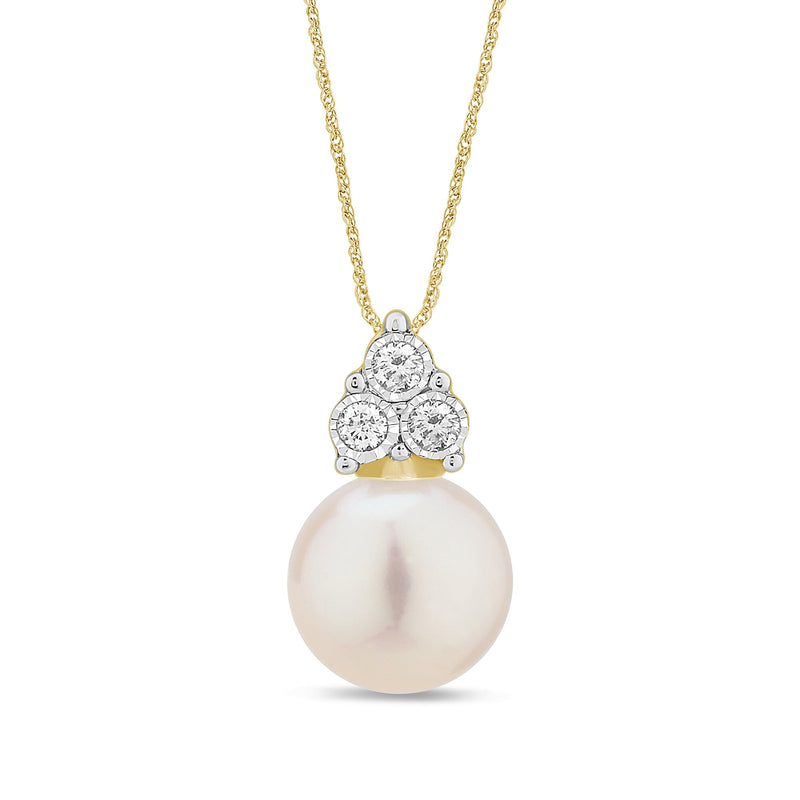 Diamond Set Freshwater Pearl Necklace in 9ct Yellow Gold Necklaces Bevilles 