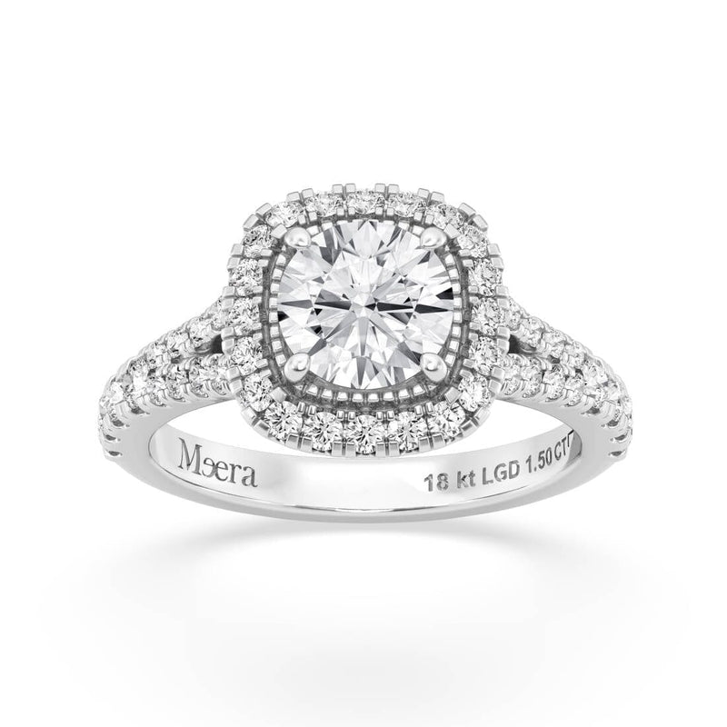 Meera Halo Ring with 1.50ct of Laboratory Grown Diamonds in 18ct White Gold Rings Bevilles 