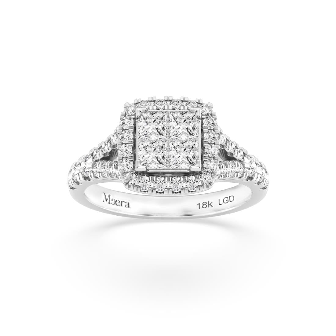 Meera Halo Ring with 1.00ct of Laboratory Grown Diamonds in 18ct White Gold Rings Bevilles 