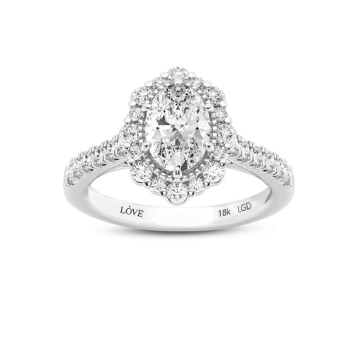 Love by Michelle Beville Oval Fancy Halo Ring with 1.50ct of Laboratory Grown Diamonds in 18ct White Gold Rings Bevilles 