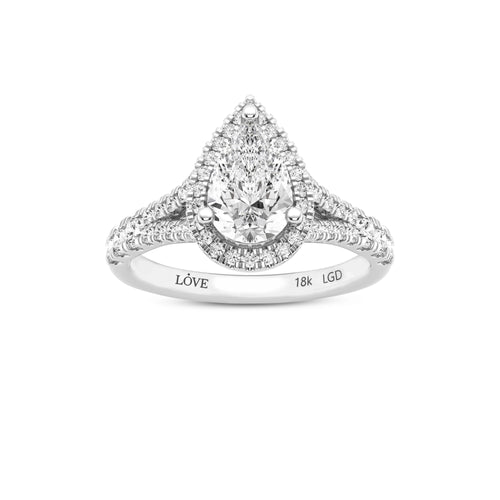 Love by Michelle Beville Pear Halo Ring with 1.50ct of Laboratory Grown Diamonds in 18ct White Gold Rings Bevilles 