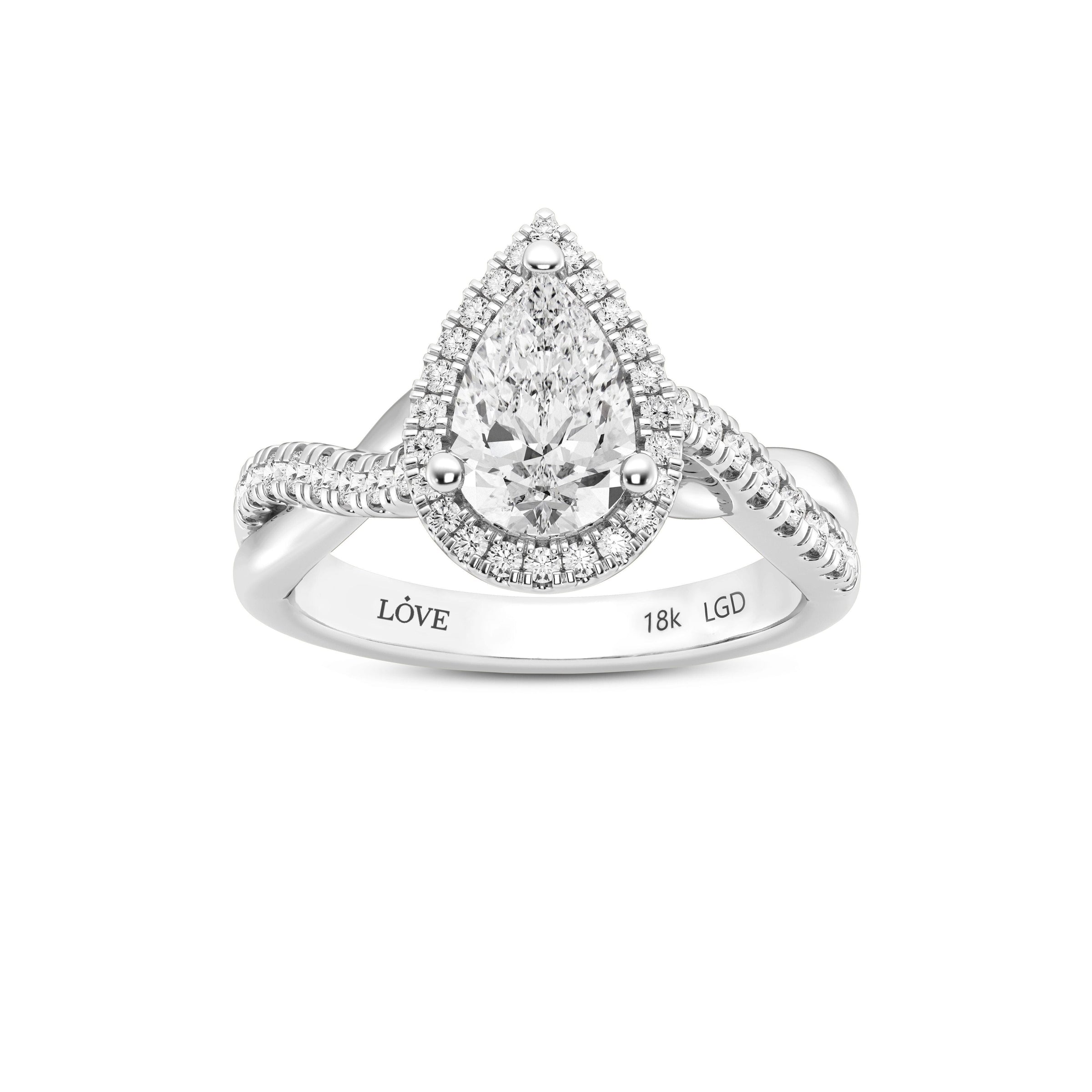 Love by Michelle Beville Pear Halo Ring with 1.35ct of Laboratory Grown Diamonds in 18ct White Gold Rings Bevilles 