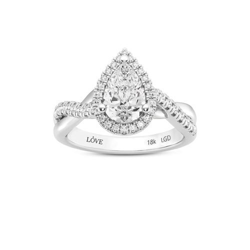 Love by Michelle Beville Pear Halo Ring with 1.35ct of Laboratory Grown Diamonds in 18ct White Gold Rings Bevilles 