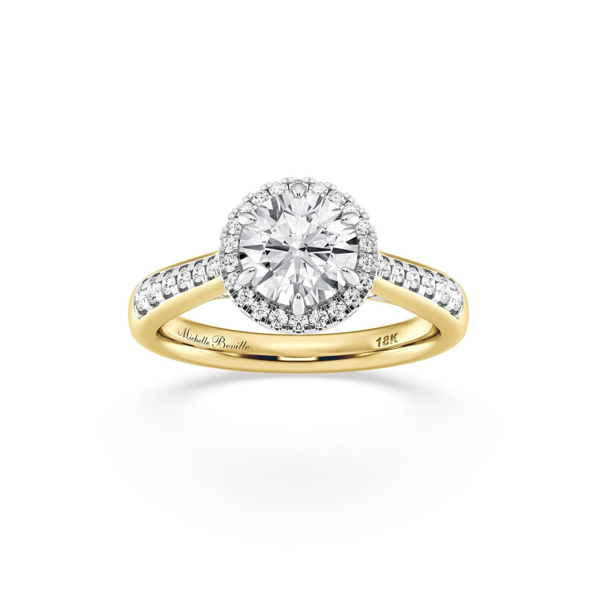 Love by Michelle Beville Halo Solitaire Ring with 1.35ct of Laboratory Grown Diamonds in 18ct Yellow Gold Rings Bevilles 