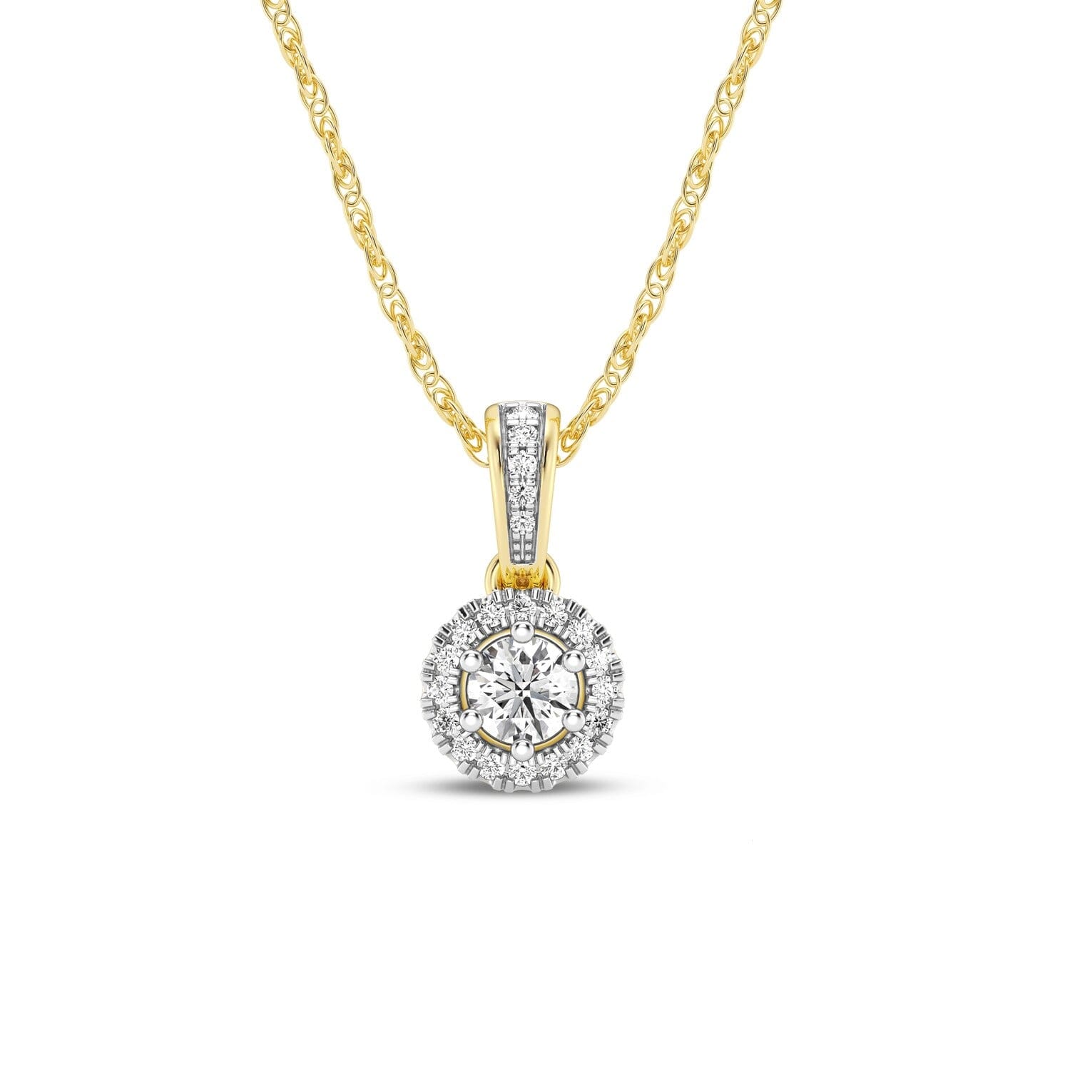 Love by Michelle Beville Halo Solitaire Necklace with 0.40ct of Laboratory Grown Diamonds in 18ct Yellow Gold Necklaces Bevilles 