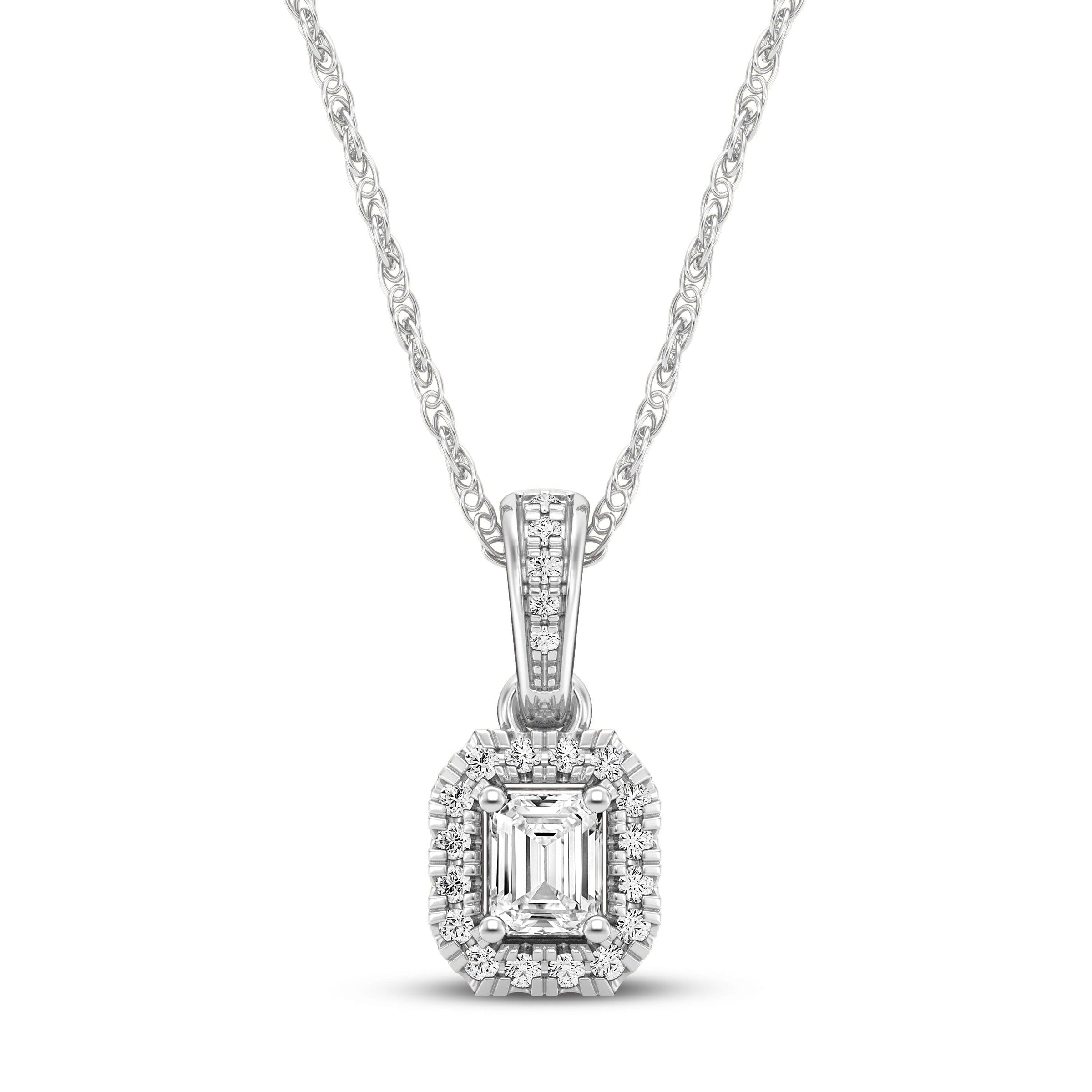 Love by Michelle Beville Emerald Cut Halo Necklace with 0.40ct of Laboratory Grown Diamonds in 18ct Yellow Gold Necklaces Bevilles 