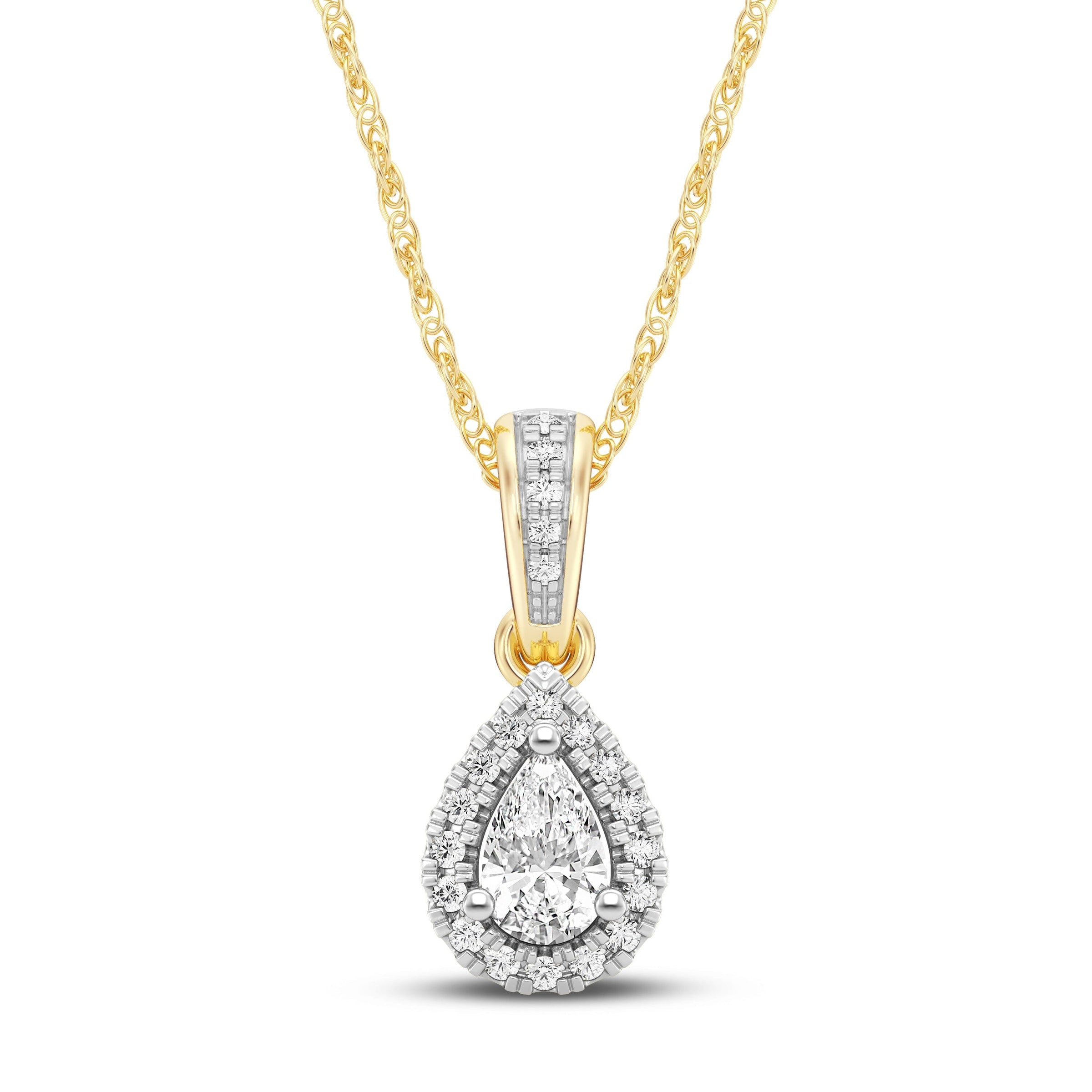 Love by Michelle Beville Pear Halo Necklace with 0.40ct of Laboratory Grown Diamonds in 18ct Yellow Gold Necklaces Bevilles 