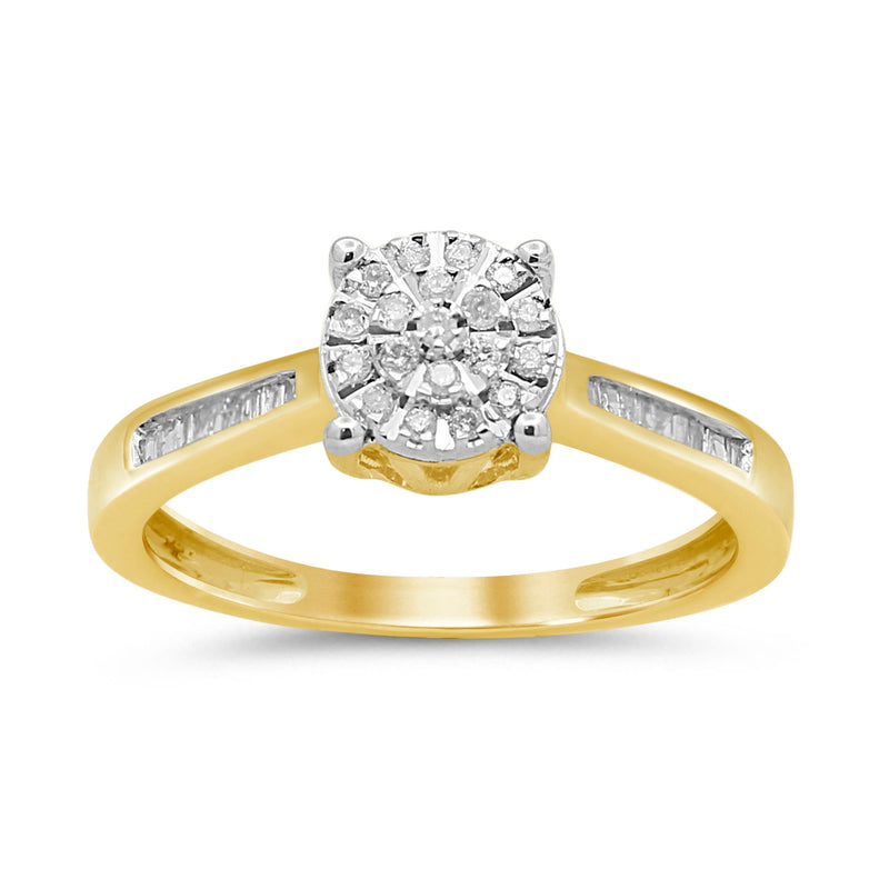 Martina Solitaire Look Ring with 0.15ct of Diamonds in 9ct Yellow Gold Rings Bevilles 