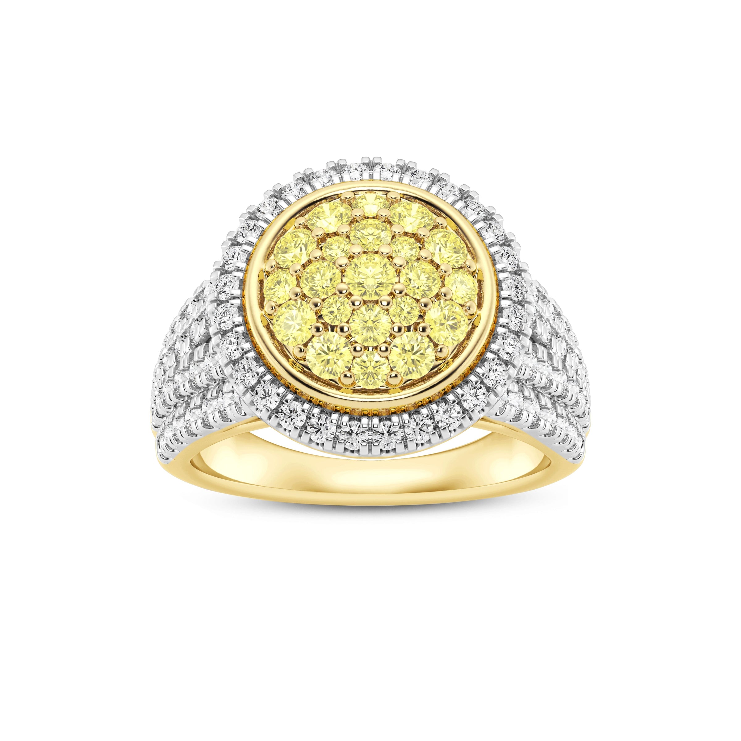 Meera Brilliant Halo Ring with 1.50ct of Yellow Laboratory Grown Diamonds in 9ct Yellow Gold Rings Bevilles 