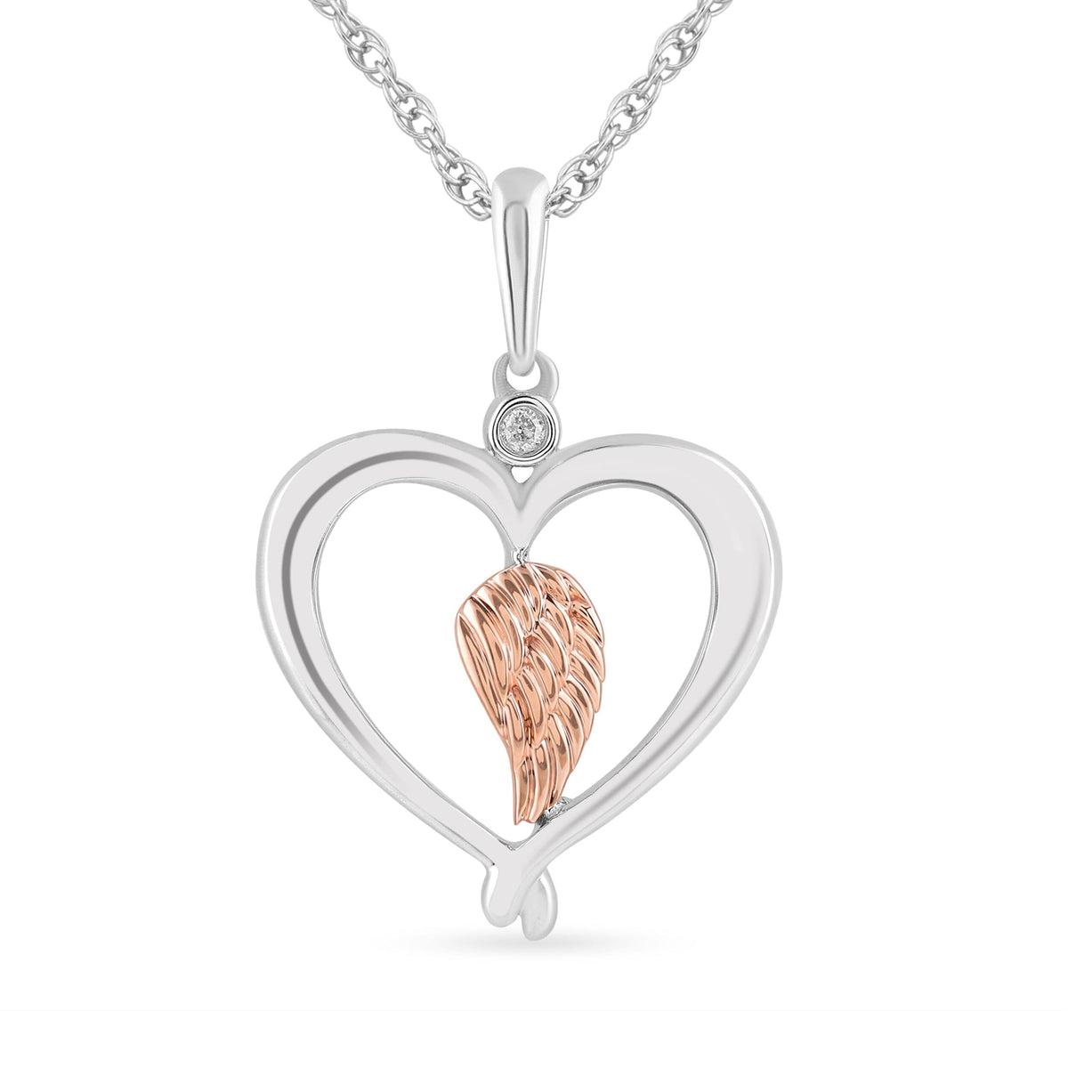 Angel Wing and Heart Necklace in Sterling Silver and 9ct Rose Gold Necklaces Bevilles 