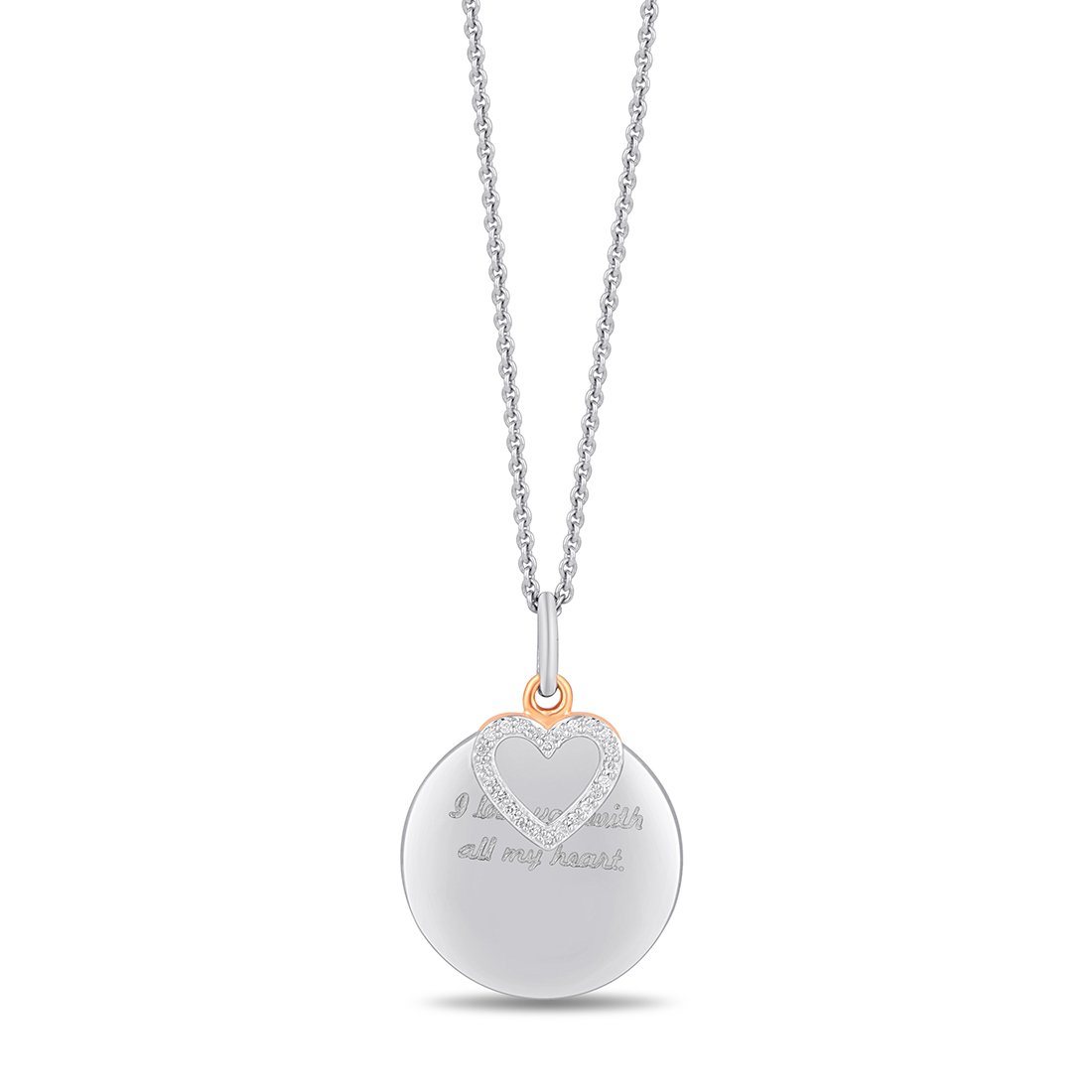 Heart and Disc Necklace with 0.05ct of Diamonds in Sterling Silver Necklaces Bevilles 