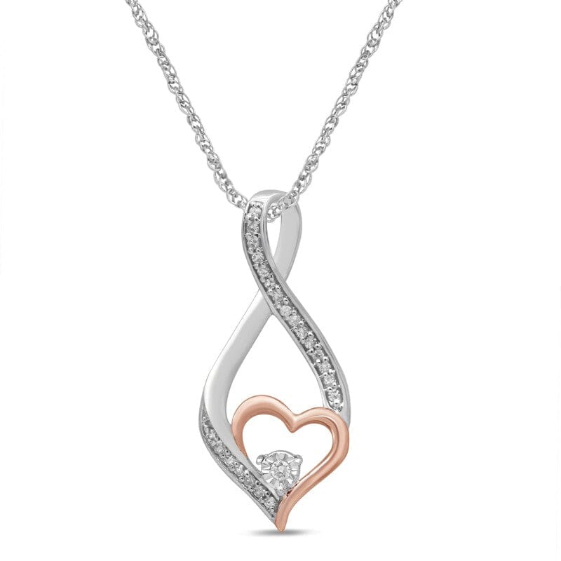 Flame Heart Shaped Necklace with 0.05ct of Diamonds in Sterling Silver and 9ct Rose Gold Necklaces Bevilles 