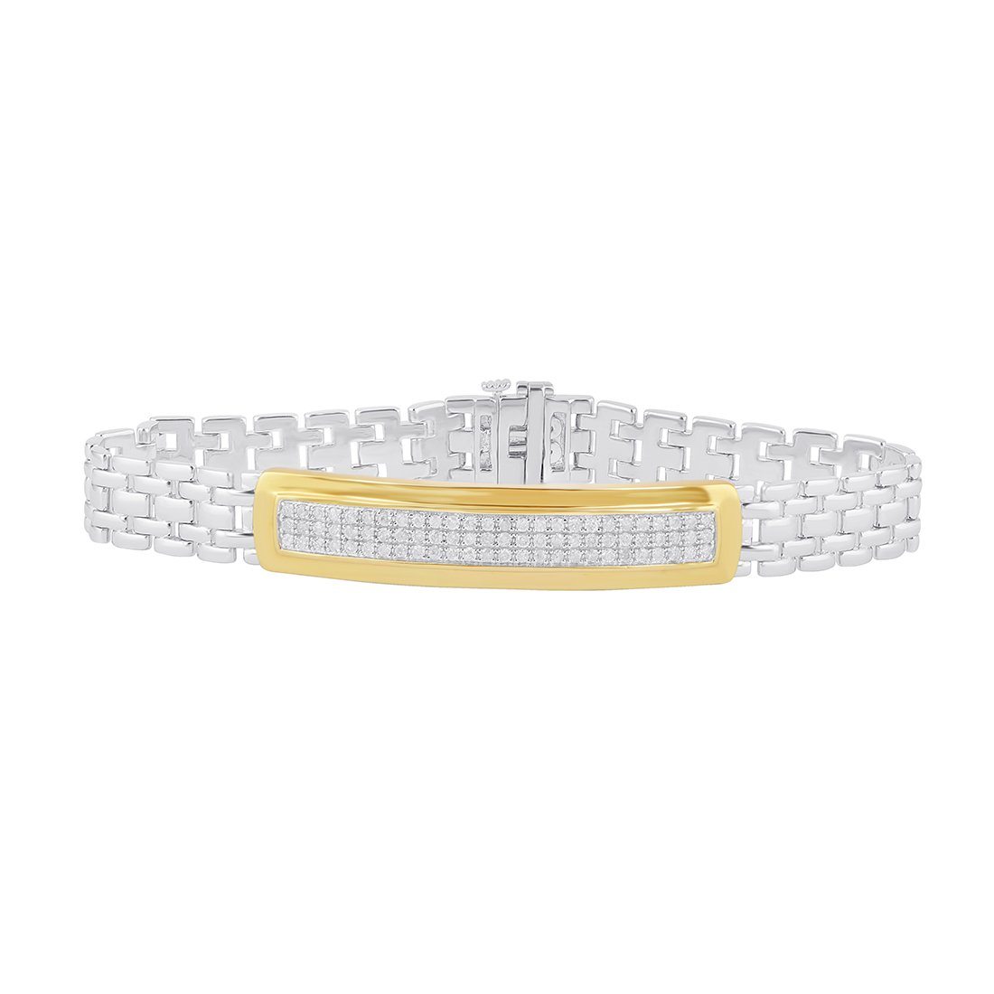 Mirage 3 Row ID Look Men's Bracelet with 1.00ct of Diamonds in Sterling Silver and 9ct Yellow Gold Bracelets Bevilles 