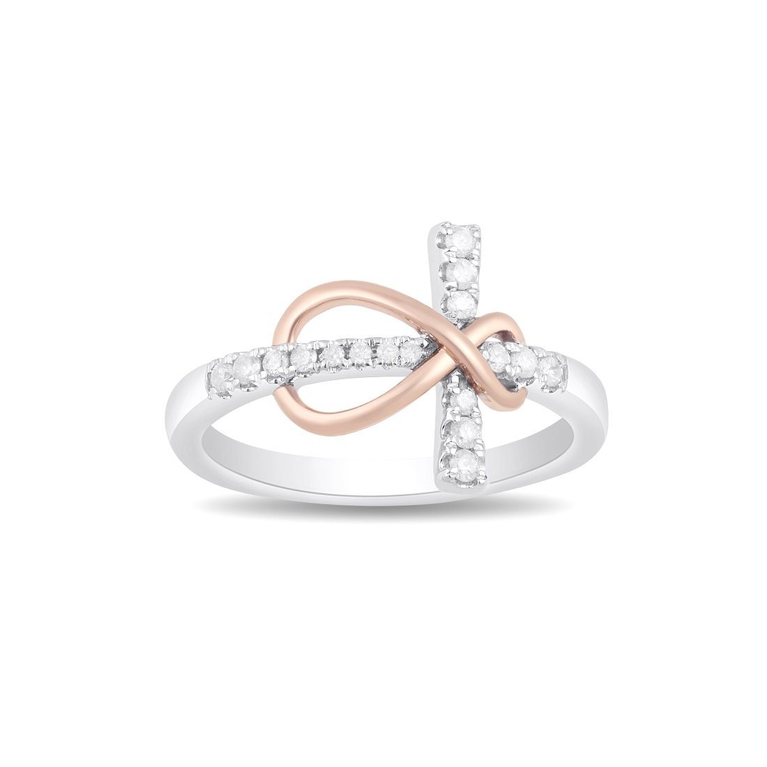 Cross and Infinity Ring with 0.15ct of Diamonds in Sterling Silver and 9ct Rose Gold Rings Bevilles 