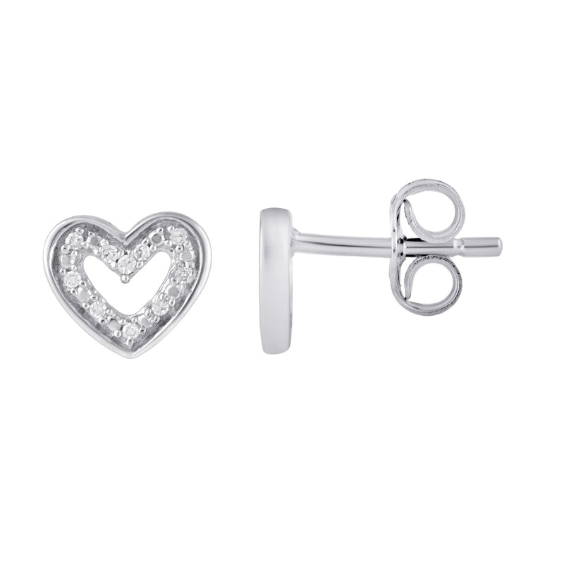 Mirage Diamond Set Open Heart Stud Earrings in Sterling Silver Earrings Bevilles 