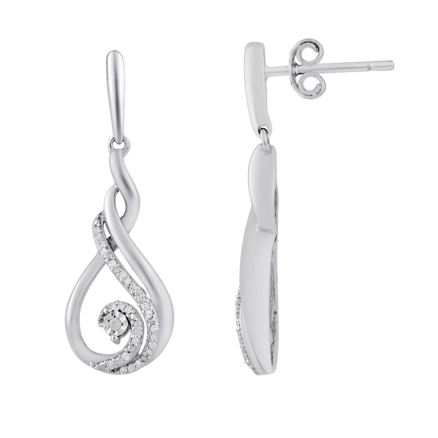 Mirage Swirl Drop Stud Earrings with 0.10ct of Diamonds in Sterling Silver Earrings Bevilles 
