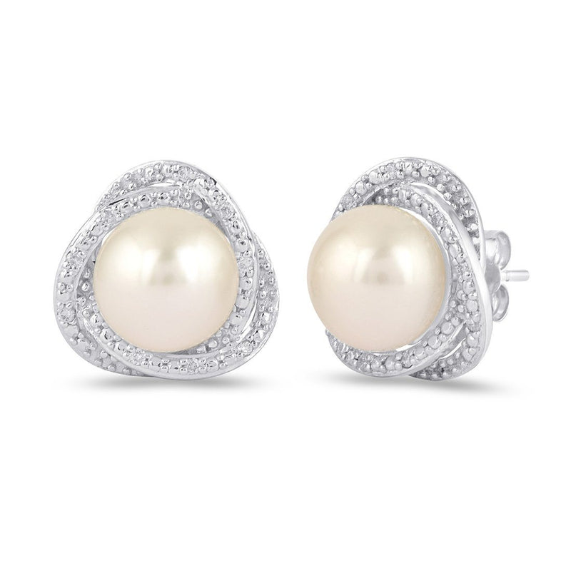 Mirage Fancy Surround Pearl Earrings with 0.10ct of Diamonds in Sterling Silver Earrings Bevilles 