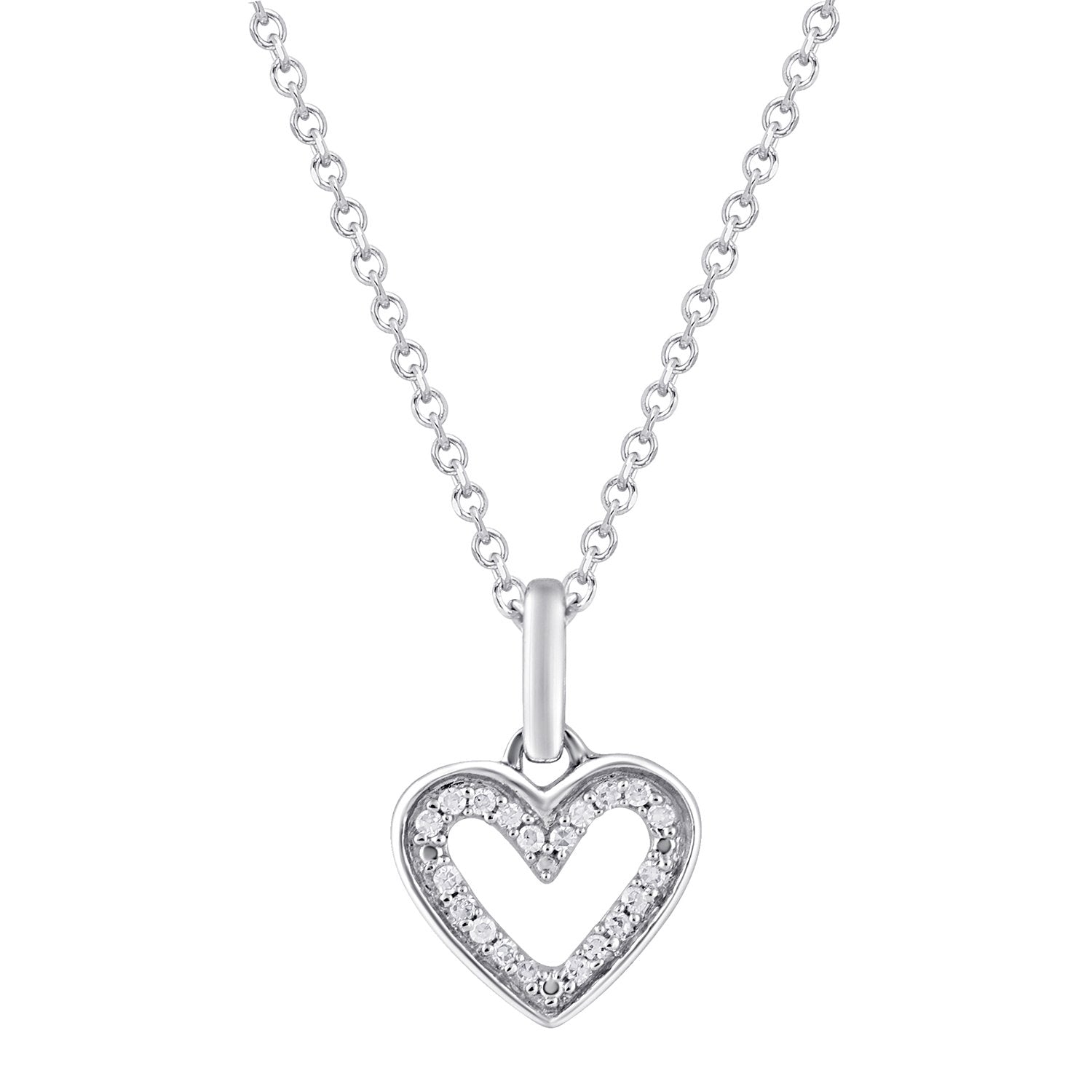 Mirage Diamond Set Open Heart Necklace in Sterling Silver Necklaces Bevilles 