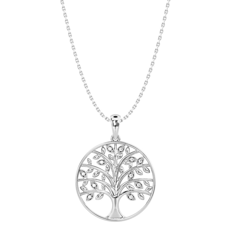 Diamond Set Tree of Life Necklace in Sterling Silver Necklaces Bevilles 