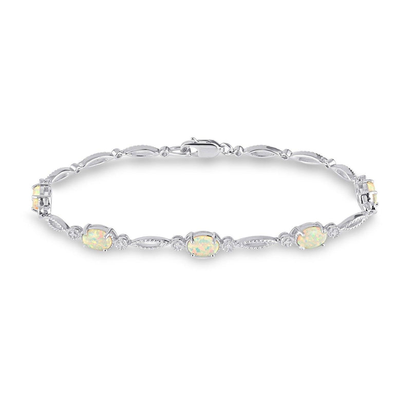 Mirage Diamond Set Created Opal Bracelet in Sterling Silver Bracelets Bevilles 