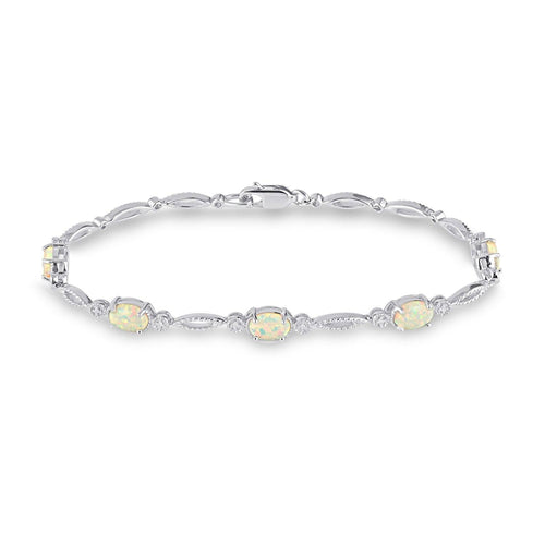 Mirage Diamond Set Created Opal Bracelet in Sterling Silver Bracelets Bevilles 