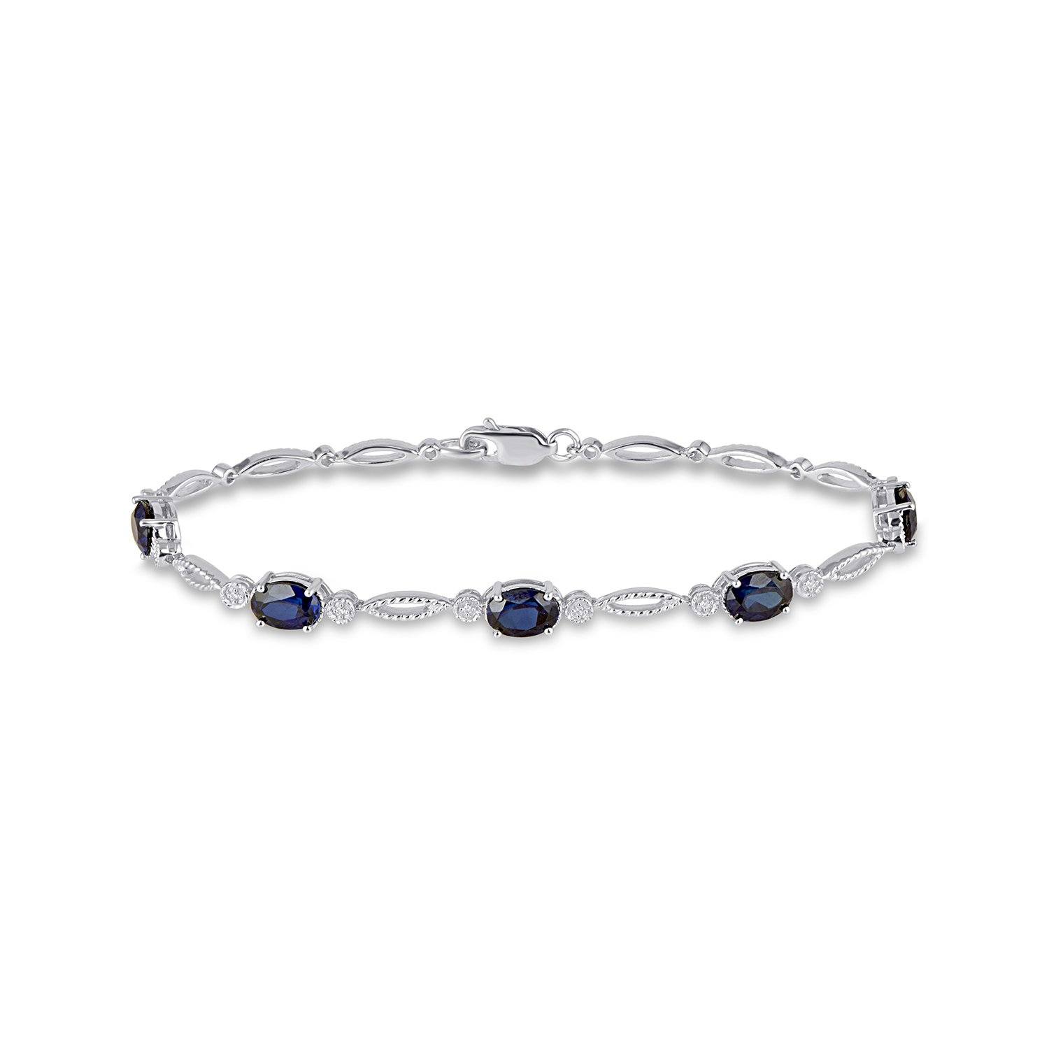 Mirage Diamond Set Created Sapphire Bracelet in Sterling Silver Bracelets Bevilles 
