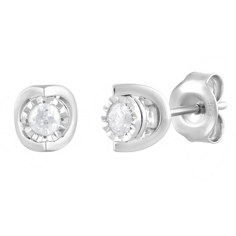 Halo Stud Earrings with 0.05ct of Diamonds in Sterling Silver Earrings Bevilles 