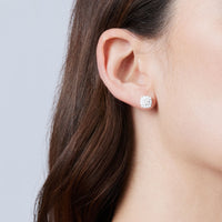 Brilliant Claw Halo Earrings with 1/2ct of Diamonds in Sterling Silver Earrings Bevilles 