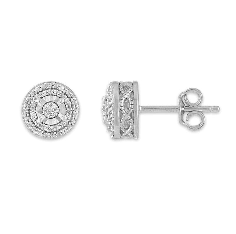 Double Halo Stud Earrings with 0.10ct of Diamonds in Sterling Silver Earrings Bevilles 