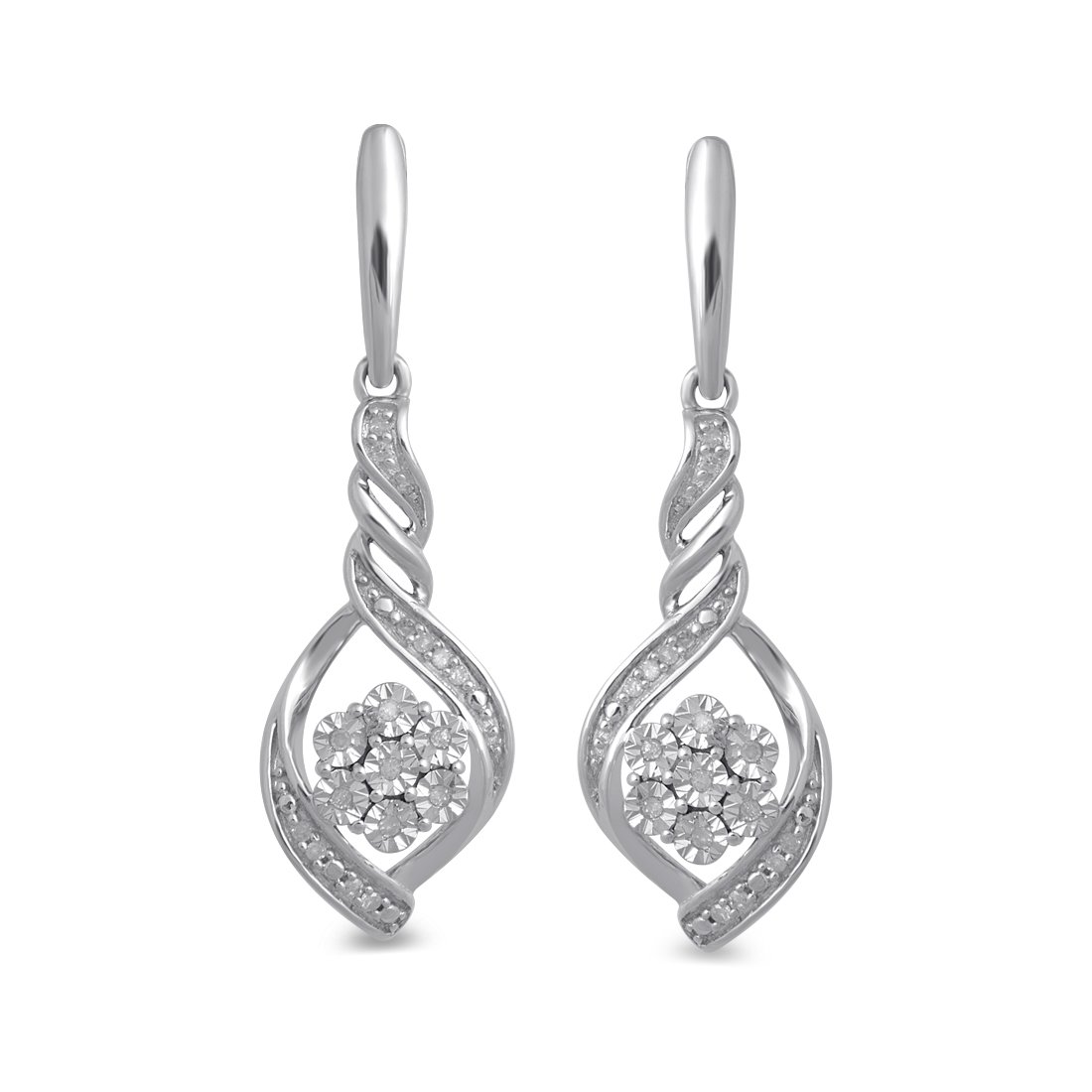Sterling Silver Brilliant Diamond Set Fancy Swirl Earrings Earrings Bevilles 
