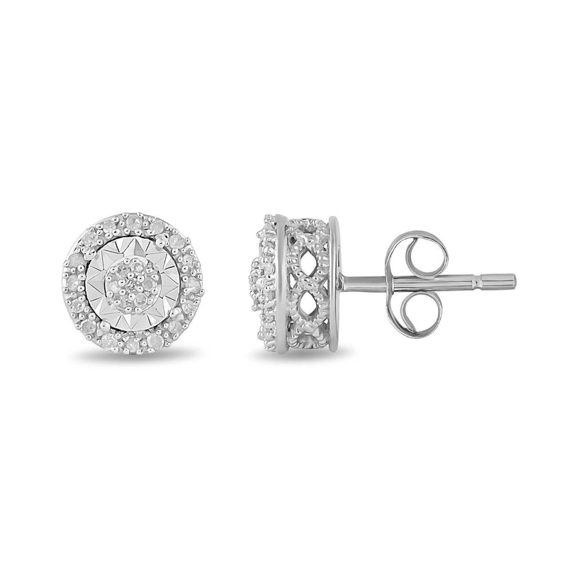 Miracle Halo Circle Stud Earrings with 0.10ct of Diamonds in Sterling Silver Earrings Bevilles 