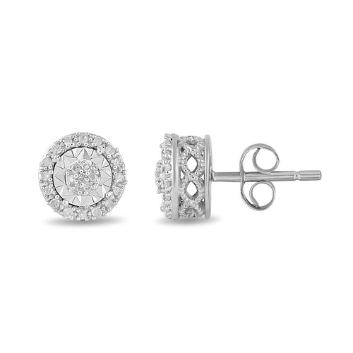 Miracle Halo Circle Stud Earrings with 0.10ct of Diamonds in Sterling Silver Earrings Bevilles 